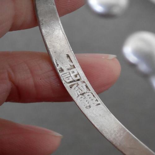 【祖传】老银蒜头童镯子带双款的民国老银童镯带款的儿童银手镯子