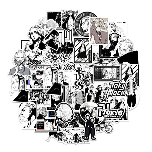 50张黑白漫画东京复仇者涂鸦贴纸装饰电脑行旅箱手账素材diy贴画