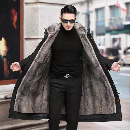 2021派克服男款貂可拆卸内胆冬季皮毛一体过膝长款皮草外套仿貂皮