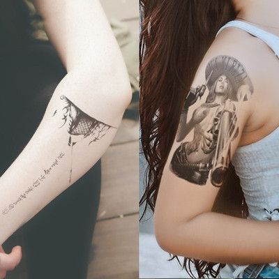 艺伎纹身图案3d立体纹身贴花臂半臂手臂纹身贴纸防水