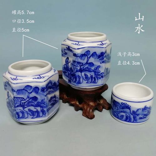 景德镇手绘青花六方画眉鸟食罐鸟杯鸟缸鸟碗鸟食盒陶瓷鸟具swc048