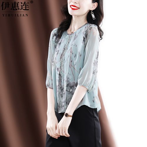 杭州重磅真丝衬衫女2021夏季新款时尚短袖印花小衫显瘦桑蚕丝上衣