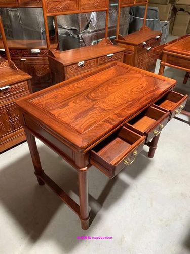 红木家具 进口黄花梨办公桌非黄电脑桌配椅子两件套 写字台两件套