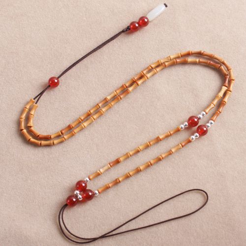 手工编织橄榄核珠链可调节长度绑平安扣石榴石毛衣链