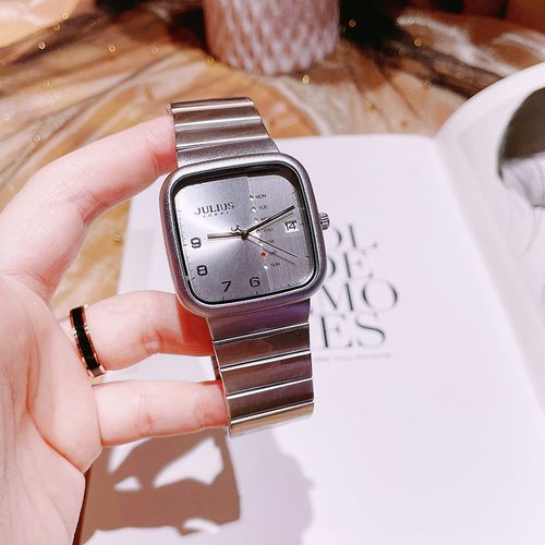 聚利时新款方形手表中性男表金属表双日历女士表学生钢带表防水潮