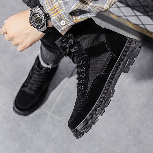 秋季高帮靴子男黑色百搭高腰鞋韩版潮流休闲鞋长筒高邦板鞋运动鞋
