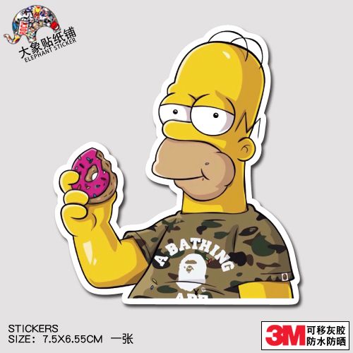 辛普森贴纸个性卡通滑板贴纸bape贴纸拉杆箱箱贴纸防水不留胶贴纸