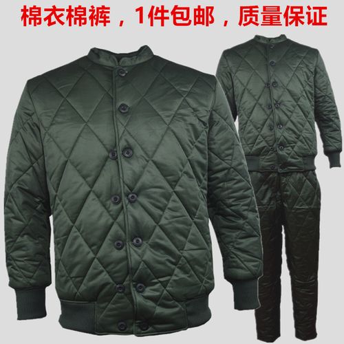 秋冬军绿棉衣棉裤套装防寒棉衣圆领棉服保暖轻便棉衣裤舒适透气
