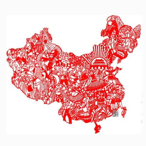 建党手工刻画长城刻纸画布图案t纯手工剪纸贴纸手工艺