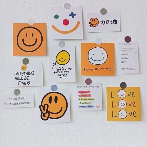 治愈好心情 ins小清新风墙面装饰卡片宿舍励志文字笑脸卡加油卡片