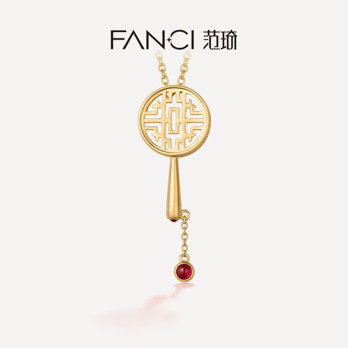 fanci范琦珠宝特价18k金项链女国潮中国风圆形锁骨链红宝石吊坠