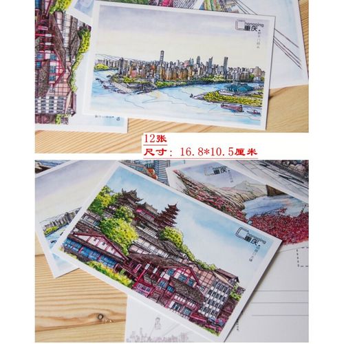 特色中国各地 创意手绘水彩风景 名胜古迹旅行纪念贺卡明信片 手绘