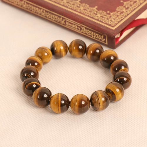 天然黄虎眼石手链男女单圈虎晴石手串木变石本命年佛珠水晶手饰品
