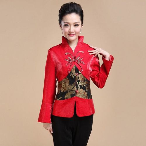 中年唐装女装上衣秋冬季妈妈装女士长袖外套茶楼茶艺师工作服