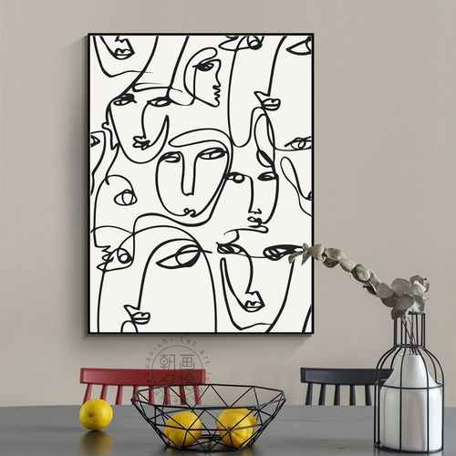 超现实主义人脸抽象线条挂画北欧现代艺术小众抽象派