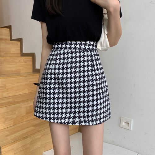 大码千鸟格半身裙女夏季薄款黑白格子洋气百搭a字短裙包臀一步裙