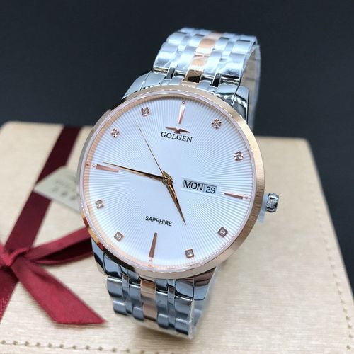 联保正品golgen古尊手表钢带双日历石英表男女情侣对表商务防水