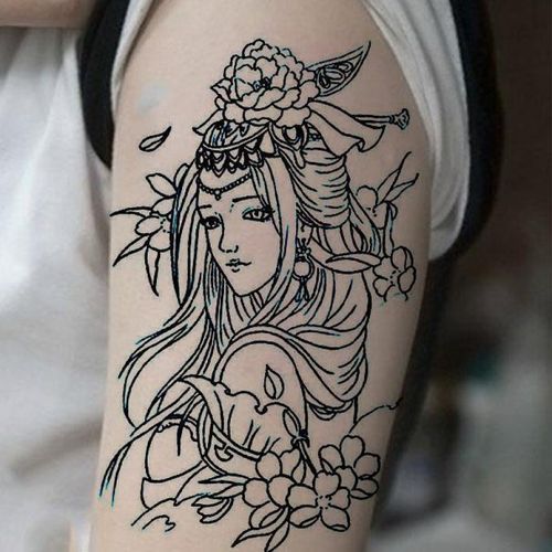 虞姬纹身贴文身贴防水男纹身手臂图案男士个性刺青艺花臂貂蝉 6张