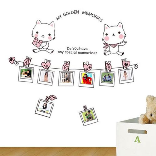 包邮可移除墙贴 猫咪挂绳 创意照片贴照片墙墙贴相框