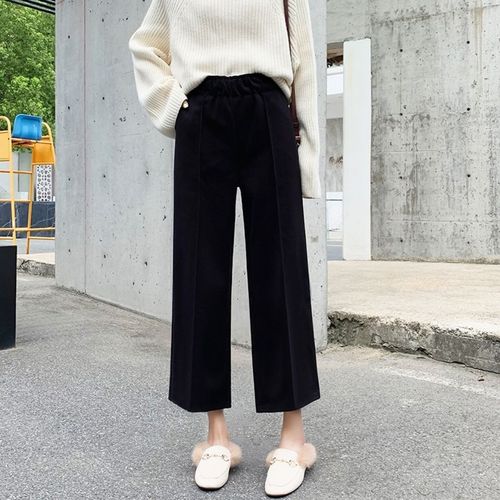 毛呢阔腿裤女2019秋冬休闲垂坠感直筒裤九分裤港味chic宽松裤子