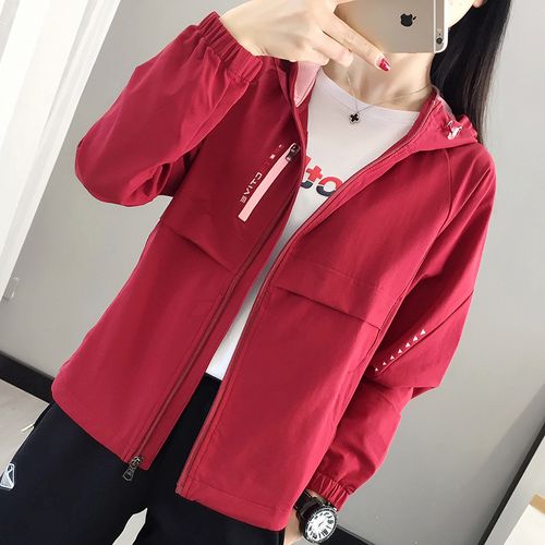 短款户外防风衣女春秋单层薄款冲锋衣透气防晒衣登山服速干外套