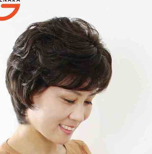 斜刘海女士中老年假发真人发型 短卷发套妈妈奶奶整顶假发包邮