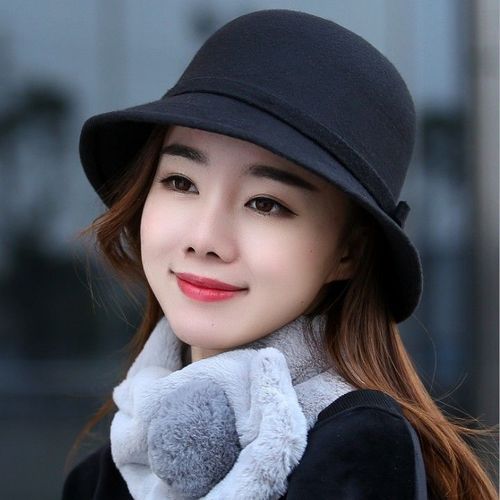 时尚新款女士秋冬季韩版毛呢礼帽圆顶户外保暖时装搭配盆帽子纯色