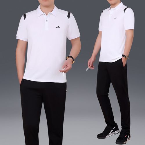 夏季男装中老年人短袖长裤休闲运动套装大码爸爸装运动服夏天衣服