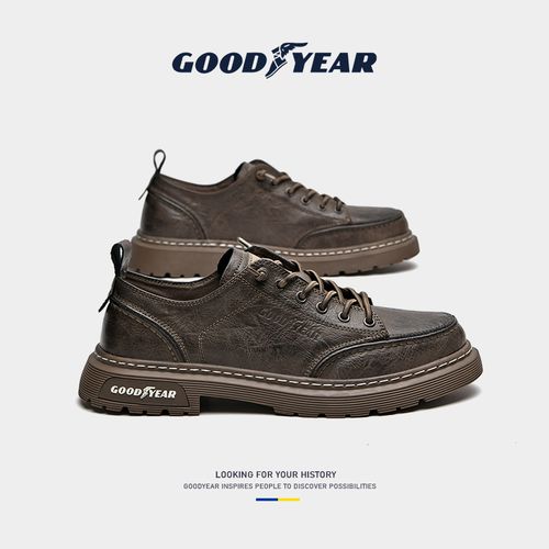 固特异皮鞋男夏季新款复古休闲真皮男鞋男士英伦风马丁鞋工装潮鞋