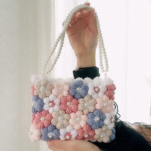 自制手工diy包手提包包包泡芙花包材料包编织挎包