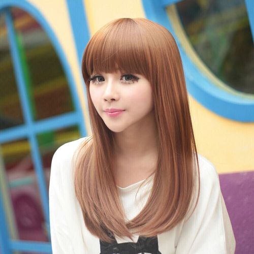 假发 女 梨花头中长直发 时尚女士齐/斜刘海微卷逼真
