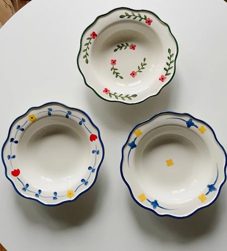 韩式花边盘子釉下彩陶瓷餐具ins风简约草帽盘意面盘可爱礼物乔迁