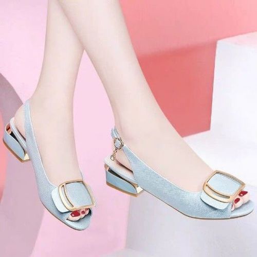 娜西沙达芺妮凉鞋女夏中跟粗跟鱼嘴女鞋妈妈皮鞋2021夏季新款软皮大码