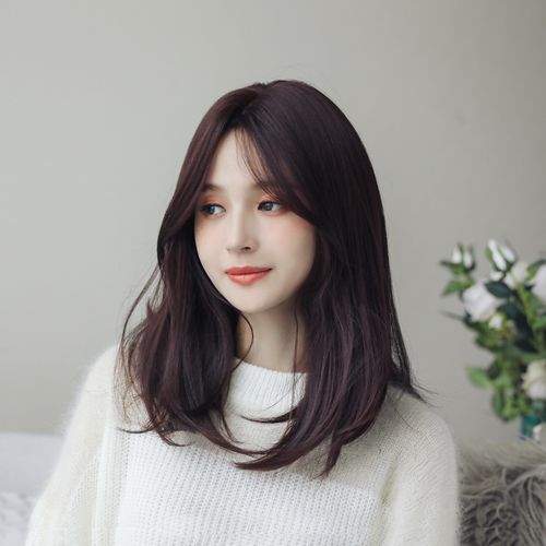 假发女中分锁骨发 八字刘海中长发梨花头内扣发型修脸