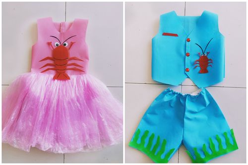 新款儿童环保演出服男女童手工制作海洋生物环保走秀服装龙虾造型