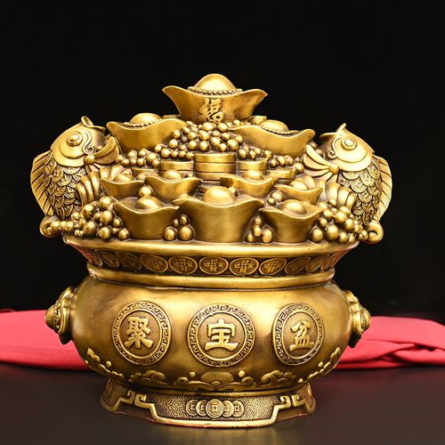 聚宝盆钱罐摆件纯铜代代有钱存钱罐日进斗金聚宝盆客厅办公室摆件