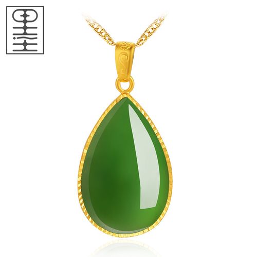 墨者善石黄金吊坠金镶玉女士金包玉和田玉石项链中年