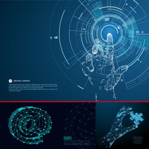 蓝色未来科技创意灯泡手指点击互联网eps矢量商务设计素材