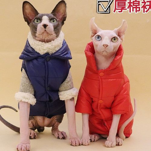 斯芬克斯德文无毛猫衣服冬季加厚棉保暖羽绒棉袄矮脚宠物马甲外套