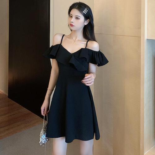 吊带裙女夏季小个子赫本风小黑裙茶歇裙法式复古小众a字连衣裙子 黑色