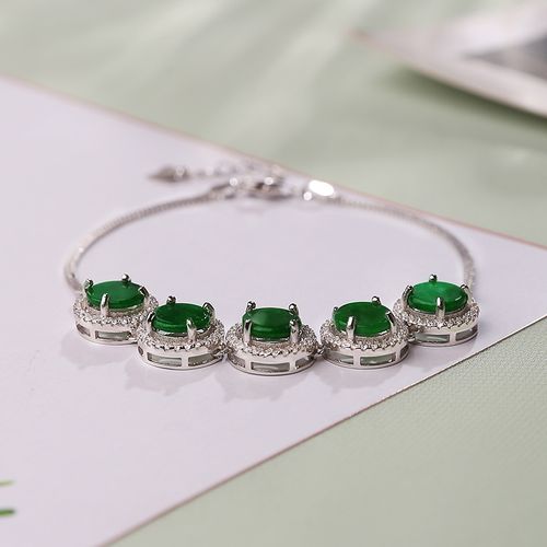 木觉 天然翡翠镶嵌925银手链简约女款手串小众设计手饰送女友送妈妈