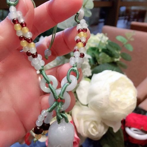 【雪悠兰翡翠珠宝】缅甸天然a货翡翠浅绿玫瑰花翡翠编织手链