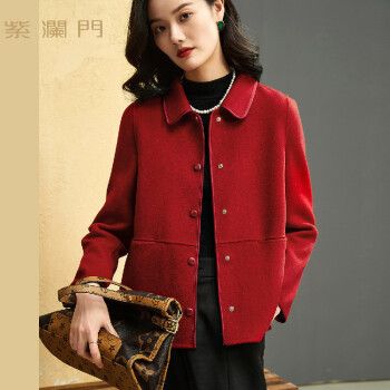 紫澜门zlm 冬季女装时尚休闲双面呢短款羊毛大衣女外套毛呢大衣 大红