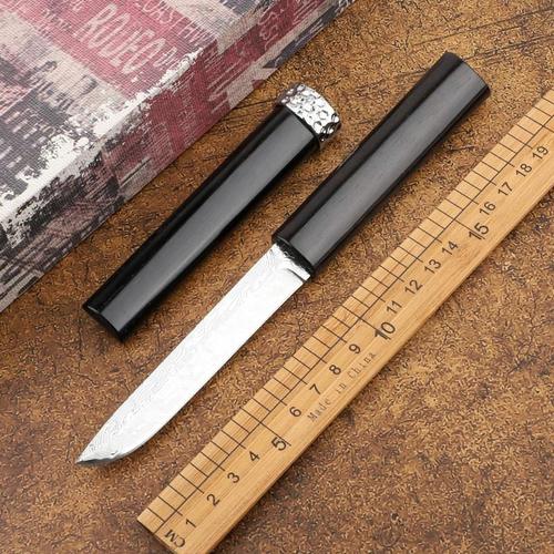 简师傅手工小直刀大马士革钢防身随身钨钢花纹钢折叠刀军刀高硬度