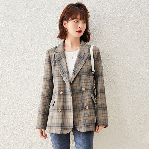柔莎儿气质韩版西装外套女春秋百搭最新款御姐风西服百搭格子衣服