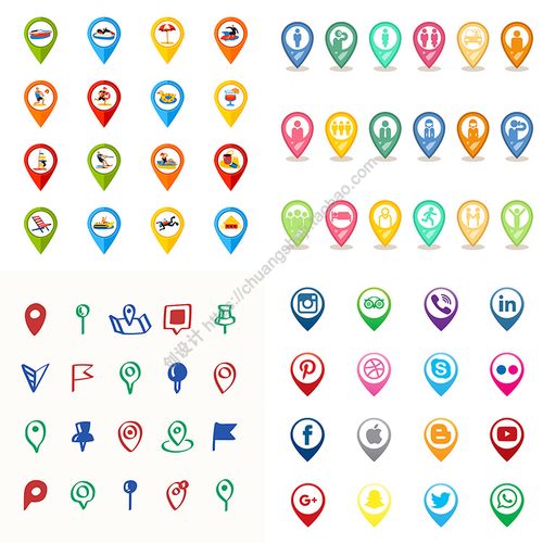 地图定位图标  位置标示导航信息符号标记 ai格式矢量设计素材