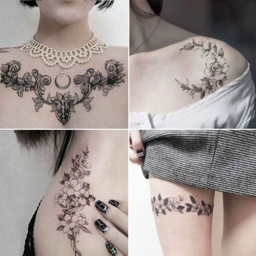 纹身贴防水持久仿真花胸花臂花性感胸口锁骨半臂彩绘