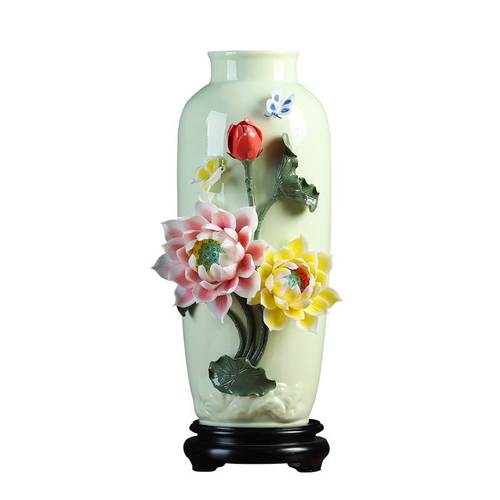 盛典优品《蝶恋花》高档陶瓷花瓶摆件 传统手工艺品古典客厅装饰