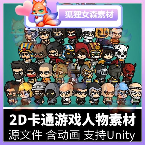 2d游戏角色素材横版卡通半头身人物动作动画png图片序列帧unity