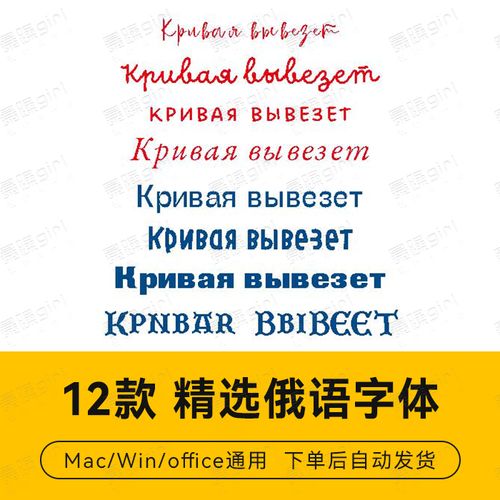 【自动发货】12款精选俄罗斯字体俄语英文字库 平面设计排版素材